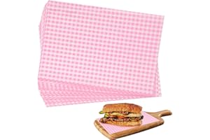 GeeRic Waxed Deli Paper Sheets 7.87 * 11.8 Inch, 100 Pcs Food Basket Liners for Sandwiches, Burgers, Checkered Deli Wrap Wax Paper Sheets Pink