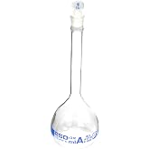 Volumetric Flask, 250ml - Class A, ASTM - Tolerance &plusmn;0.120 ml - Glass Stopper - Single, Blue Graduation - Eisco Labs