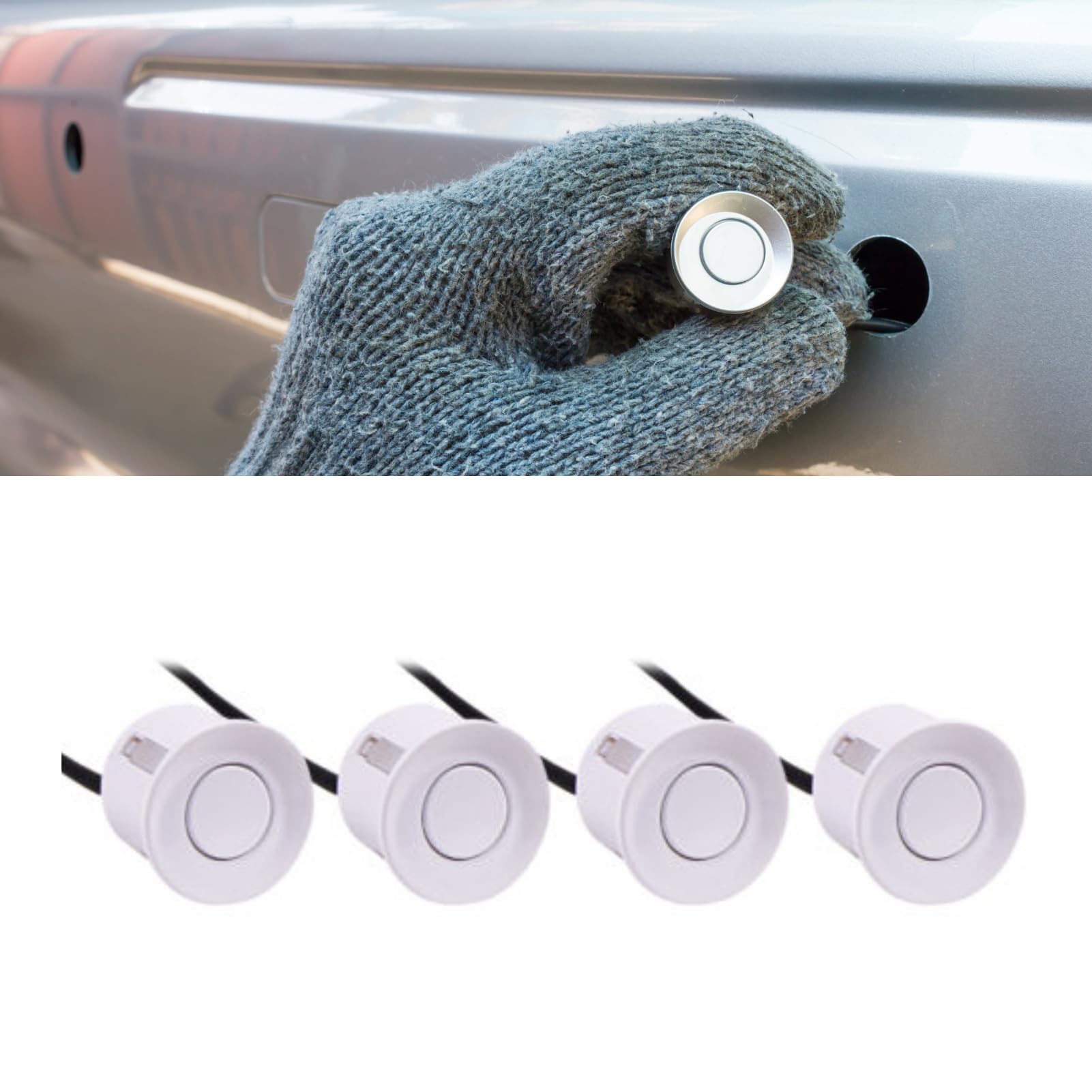 DEWIN Parking Sensor, 4Pcs/Set Plastic Car Parking Reversing Aid Sensors Radar Probe Backup Assist Parts(White)
