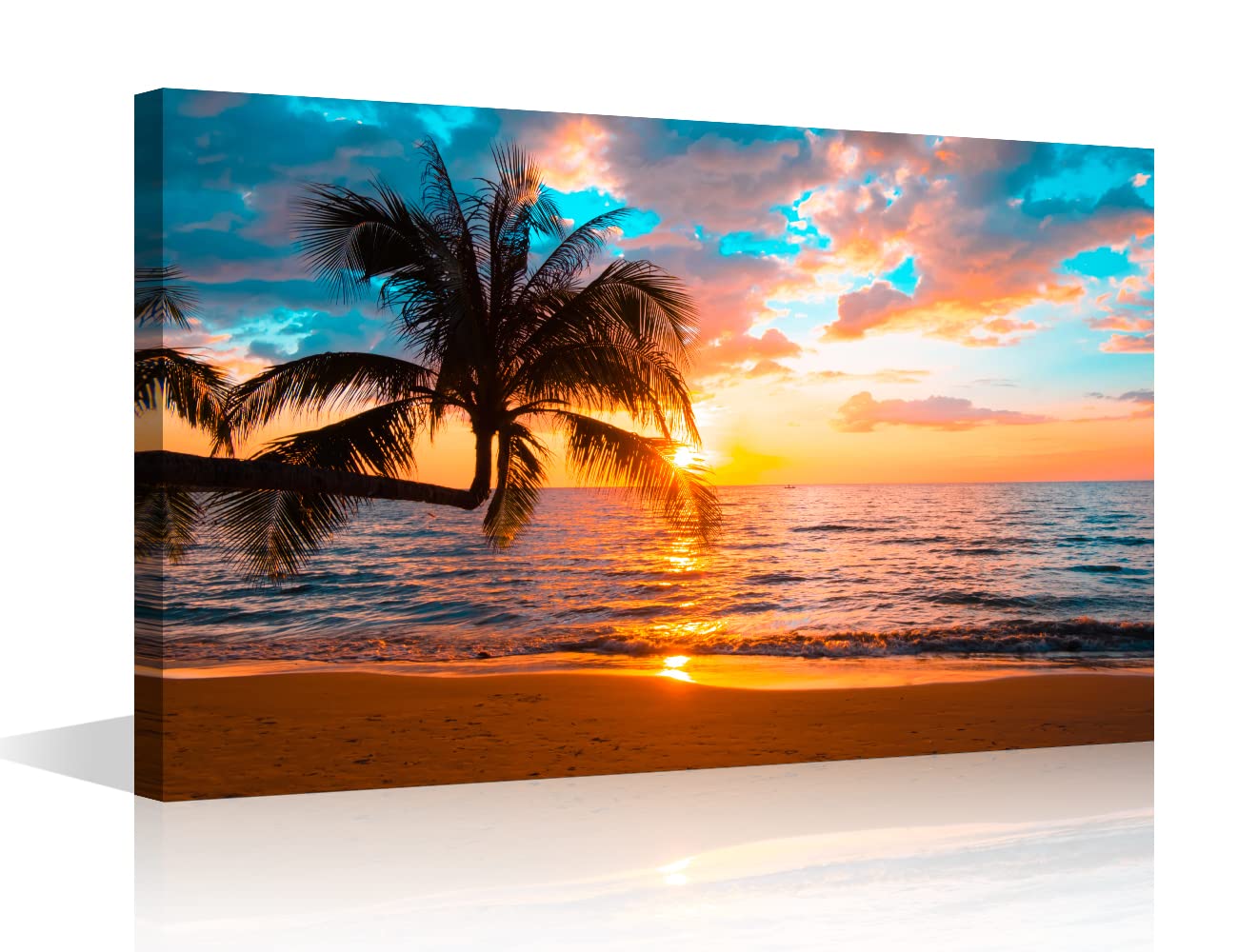 Coconut Palm Trees Beach Sunset Canvas Wall Art Painting for Bedroom Living Room Modern Framed Picture Print Artworks Decorative Bathroom Kitchen Home Decor 12x18 inch — image 1