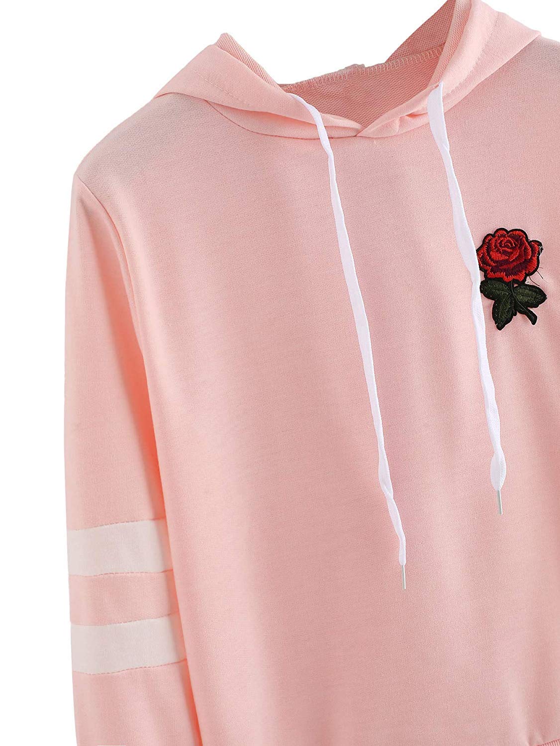 rose patch stripe sleeve hoodie