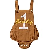 Baby Boys Girls 1st Birthday Romper Baby First Birthday Outfit Boy Solid Color Jumpsuit Cake Smash Outfit