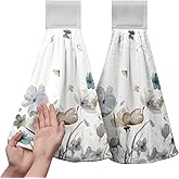Kwlegh Watercolor Floral Hanging Kitchen Towels Set of 2 Spring Summer Grey Flowers Hand Towel with Hanging Loop Wildflower Daisy Dish Towel Soft Absorbent Bath Tie Towel for Bathroom Farmhouse