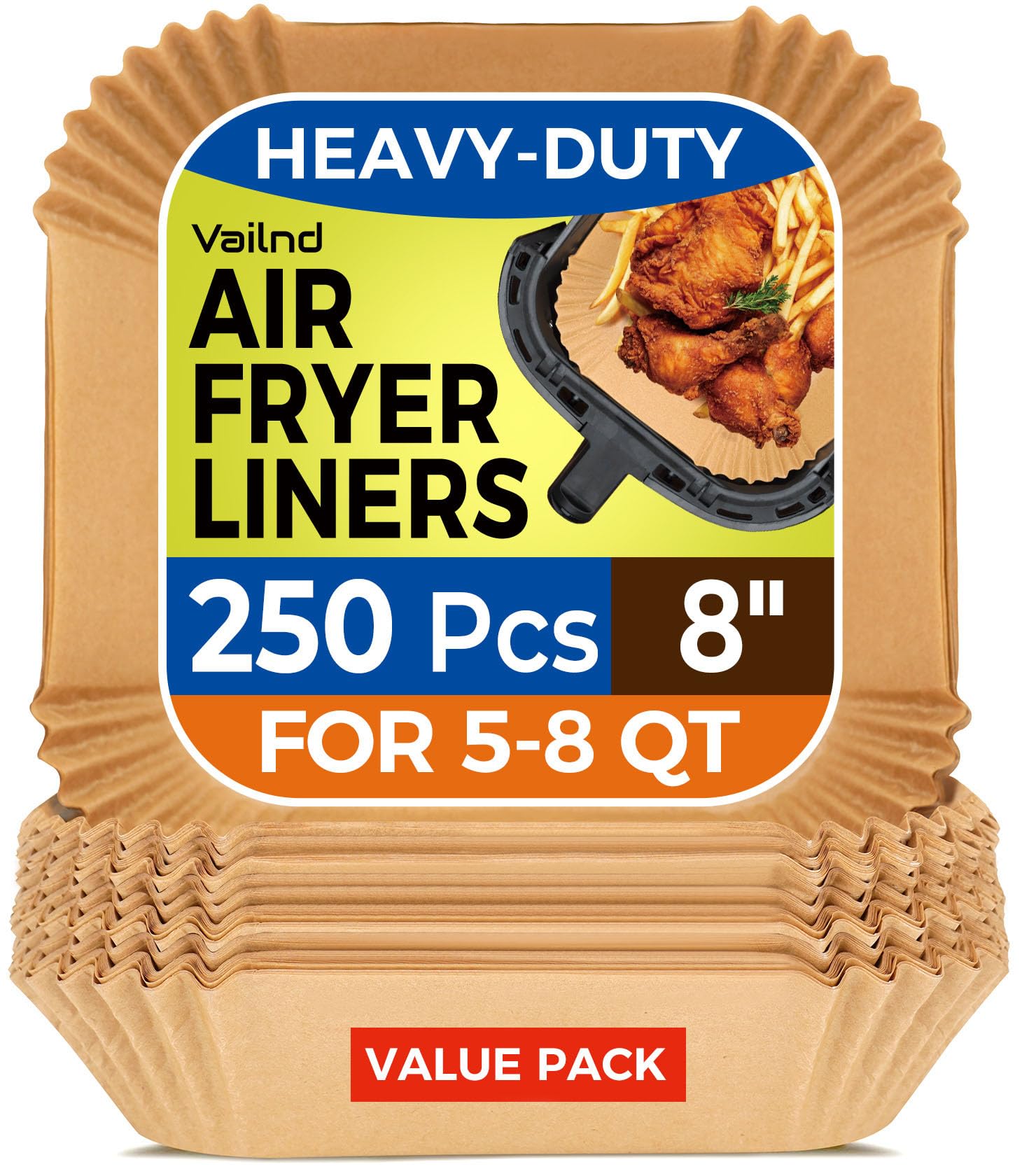 Photo 1 of 250 Pcs 8" Square Air Fryer Liners Disposable, Unbleached Parchment Paper Liners for Airfryer Basket, Non-Stick & Leakproof Baking Paper for Oven Roasting