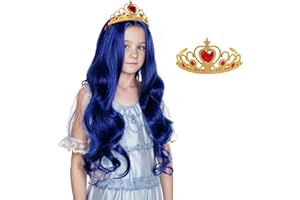 tiggell Long Wavy Costume Wig Princess Cosplay Wig with Crown for Halloween Dress Up Carnival Party(Blue)
