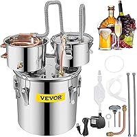 VEVOR Moonshine Still 3 Gal 12L Stainless Steel Alcohol Distiller Copper Tube Home Brewing Kit Build-in Thermometer…