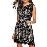 MSLG Women's Elegant Round Neck V-Back Wedding Guest Floral Lace Cocktail Party A Line Dress 910