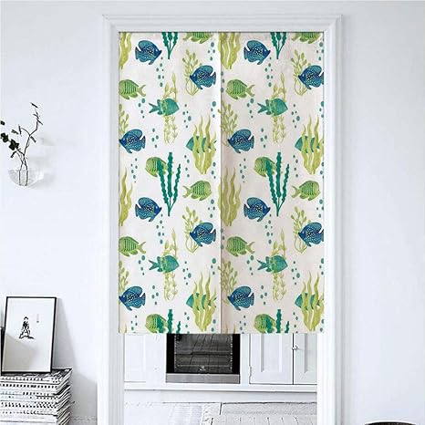 Amazon 暖簾スレ 85x150cm 別の熱帯魚と海藻エキゾチックな海洋の水彩画アートワーク 和風 暖簾 おしゃれ 脱衣場の目隠し 出入り用 目隠し カーテン 玄関 店 入り口 のれん馬 のれん ん 手 暖簾 のれん オンライン通販