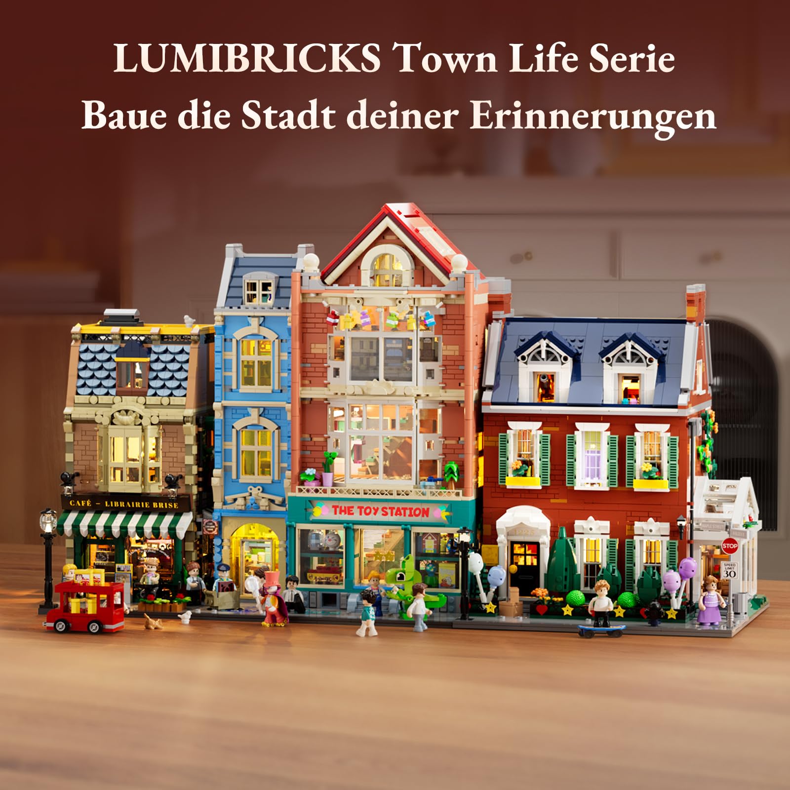 Lumibricks Rote Backstein-Reihenhaus Klemmbausteine mit Licht, Modular Building mit Geburtstags- und Weihnachtsszenen, 2663PCS-Geschenk für Baustein-Fans 6