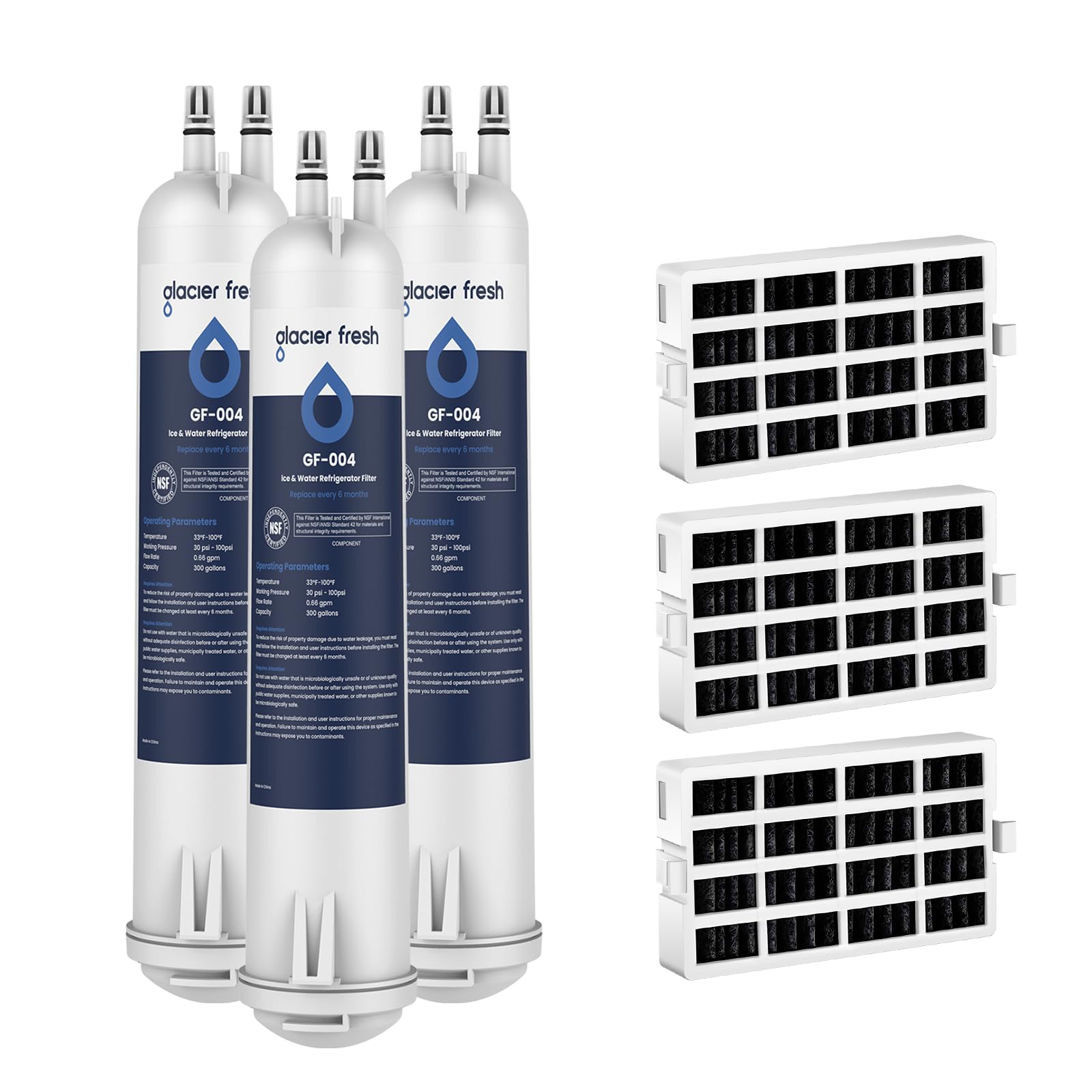 GLACIER FRESH EDR3RXD1 Refrigerator Water Filter, Compatible with 4396841, KAD3RXD1, WHR3RXD1, 4396841, 4396710, Filter 3, 46-9083,46-9030, 9030, 9083 Refrigerator Water Filter, 3+3 Packs Image