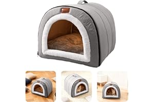 Cave-Style Warm Deep Sleeping Snug Cat Cave Dog House, Orthopedic Plush Pet Bed with Removable Washable Cushion, Enclosed Ind