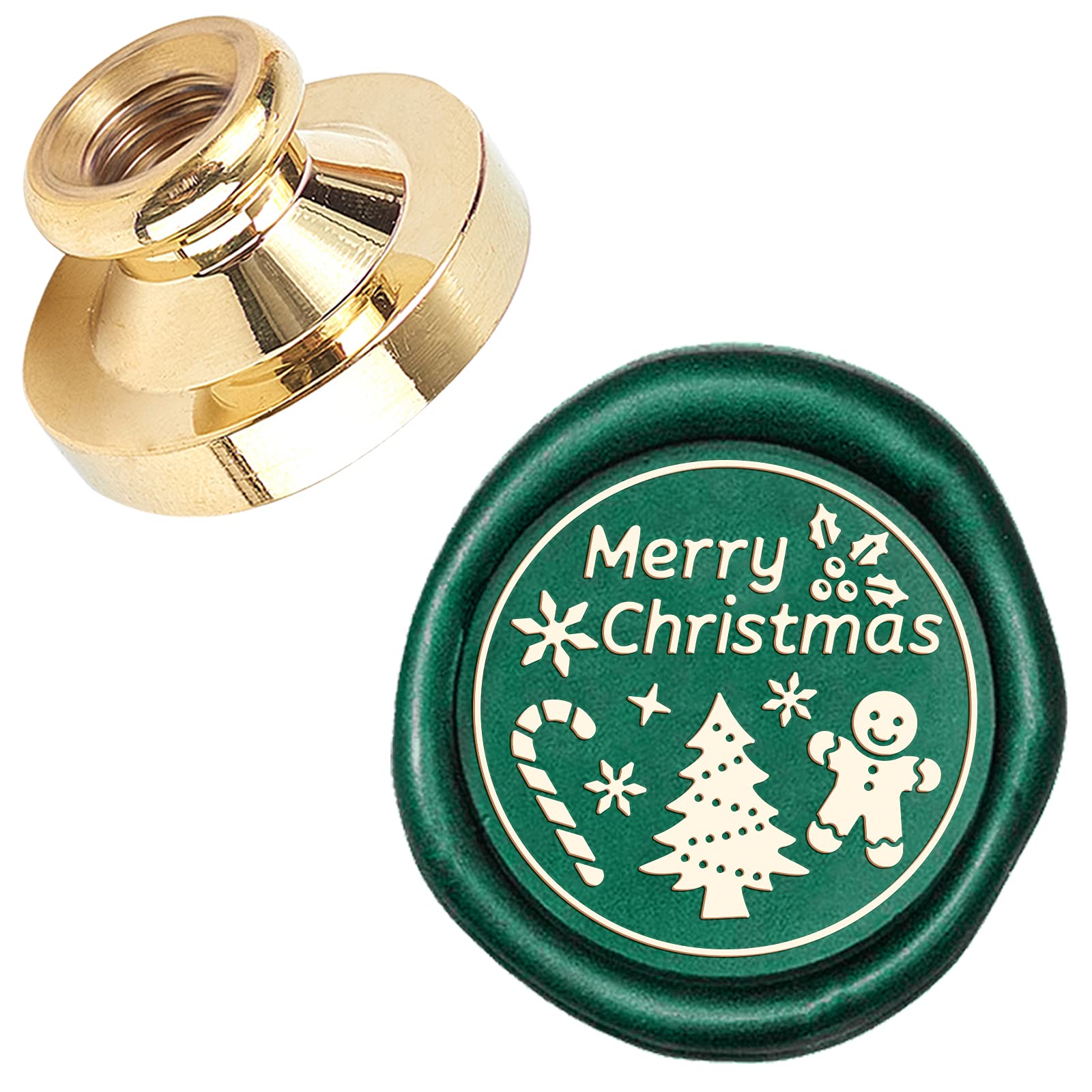 CRASPIRE Merry Christmas Sealing Wax Stamp Gingerbread Man X'MAS EVE Christmas Tree Snowflake Mistletoe Candy 25mm Replaceable Wax Seal Stamp Brass Head for Invitations Envelope Cards