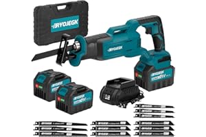 RYOJEGK 21V Brushless Reciprocating Saw,2×6.0Ah Battery Cordless Power Sawzaw 28mm 3500 SPM High-Performance Saws with 12 Saw Blades, Recíproca for Heavy-Duty Materials Cutting Wood Metal & PVC