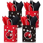 Clabby 16 Count Ladybug Cartoon Party Bags with Handles, Black & Red, 8.3 x 5.9 x 3.2 inches, Birthday & Baby Shower Occasion