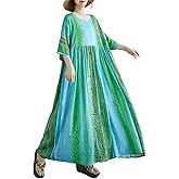 ENGLUCK Women Summer Dress with Pockets Plus Size Boho Floral Print Round Neck Loose Casual Flowy Dress