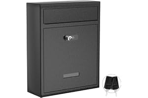 ITEFDTUTNE Wall Mount Mailbox (Upgraded Design), 12 Inch Metal Mailbox with Key and Password Combination Lock, Waterproof Wall Mount Mailboxes for Outside, Security Drop Box with Transparent Window…