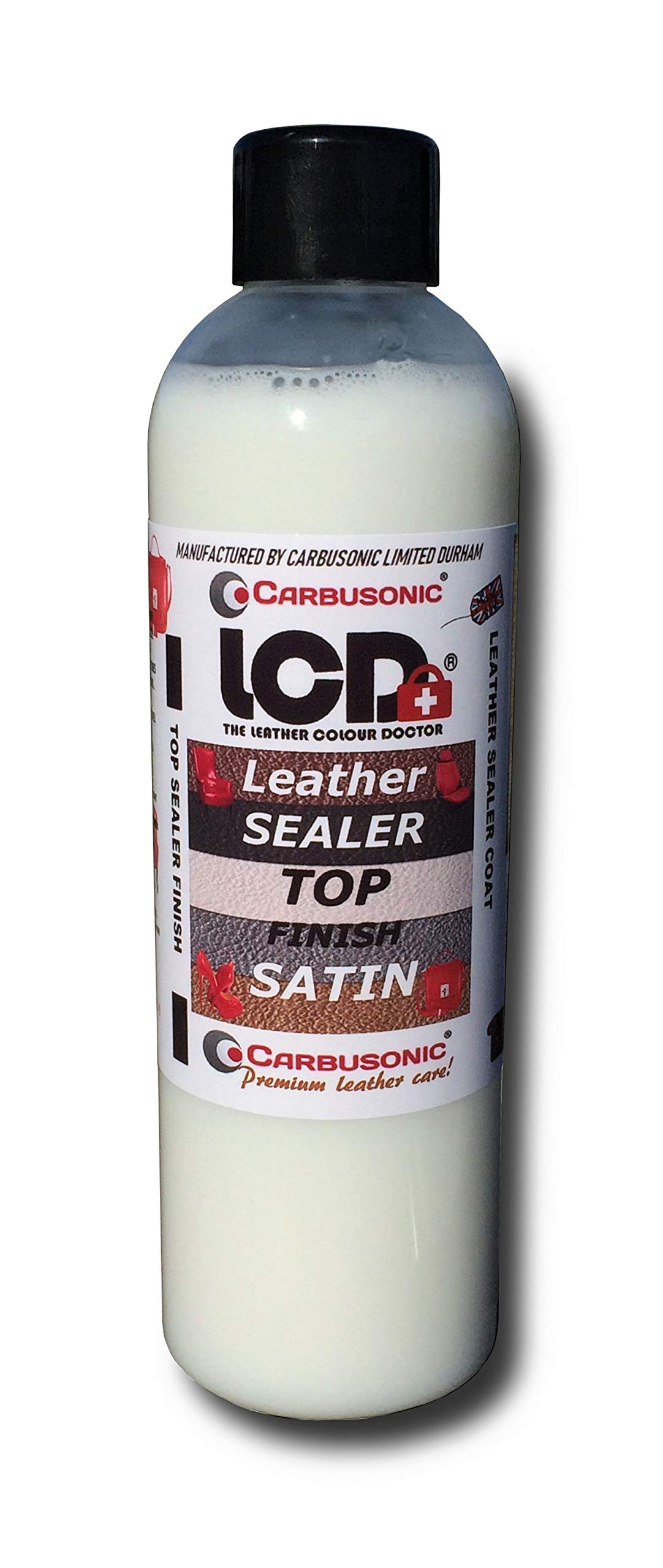 Leather finish sealer top coat satin Scuff, scratch resistant waterproof repair dye top coat. Suitable for Sofas, Car interiors, Jackets , Shoes, Handbags all leather apparel, and furniture goods.