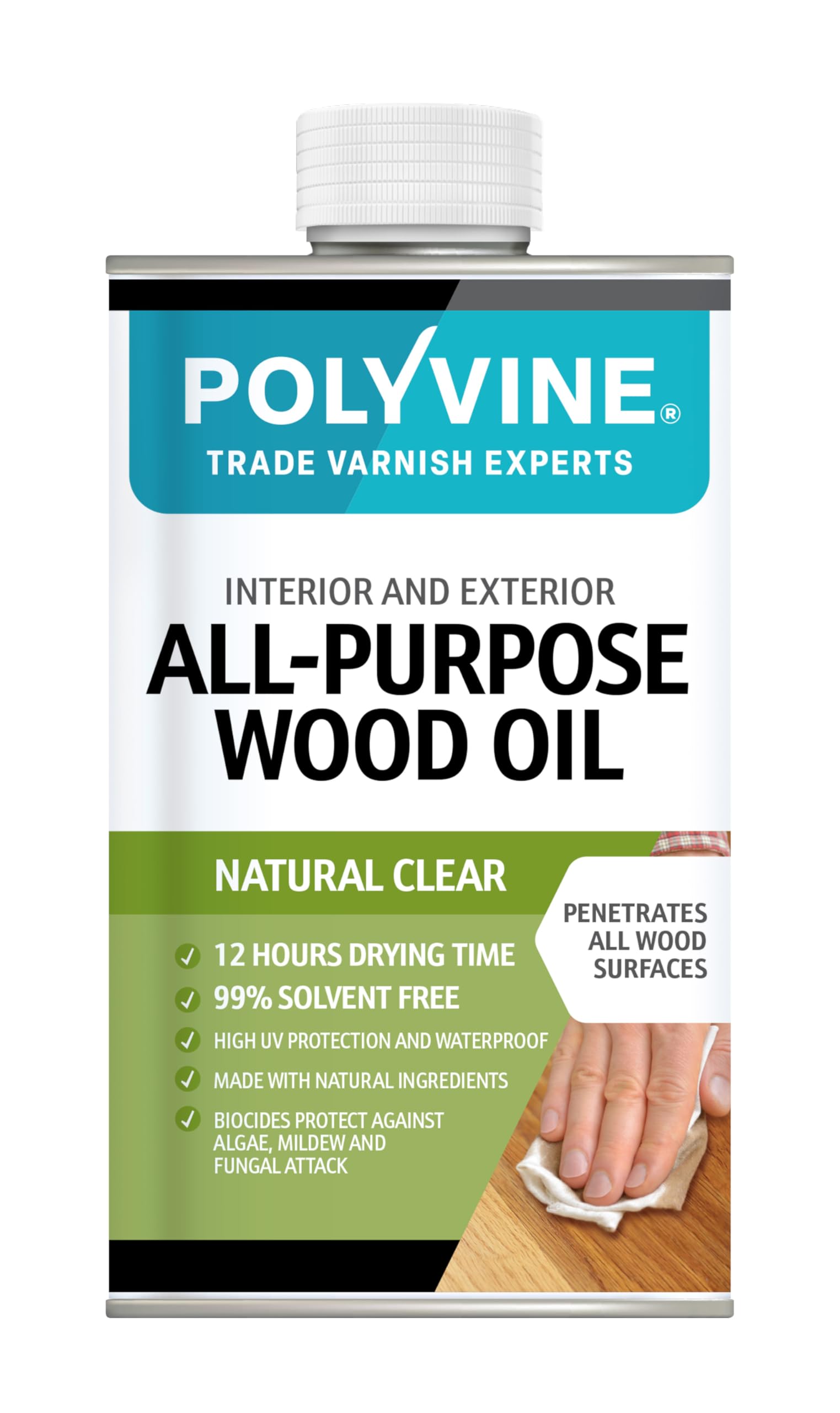 Polyvine All Purpose Wood Oil - Clear Wood Sealer Woodwork Oil - Interior Exterior Timber Sealer – Non Toxic, Waterproof, High UV Protection & Non Blistering for Furniture, Hardwood, Softwood, 500ml