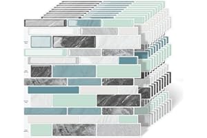 MOONFUN 10 Sheet Peel and Stick Backsplash Tiles, 12 X 12 Inch Blue Green Self Adhesive Tile Sticker for Backsplash Kitchen,Bathroom
