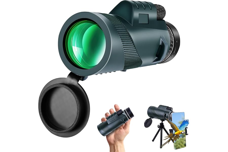 80x100 High Power Monocular w/Phone Adapter for Deer Hunting | 80x zoom, 100mm lens, HD optics. For birding, hunting, hiking, travel & camping. BAK4 prism, low-light vision.