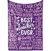 Huglanket Teacher Appreciation Gifts for Women Men, Flannel Blanket Throws with Message for All Teachers, Birthday, Christmas, Retirement, 50"x 65", Violet