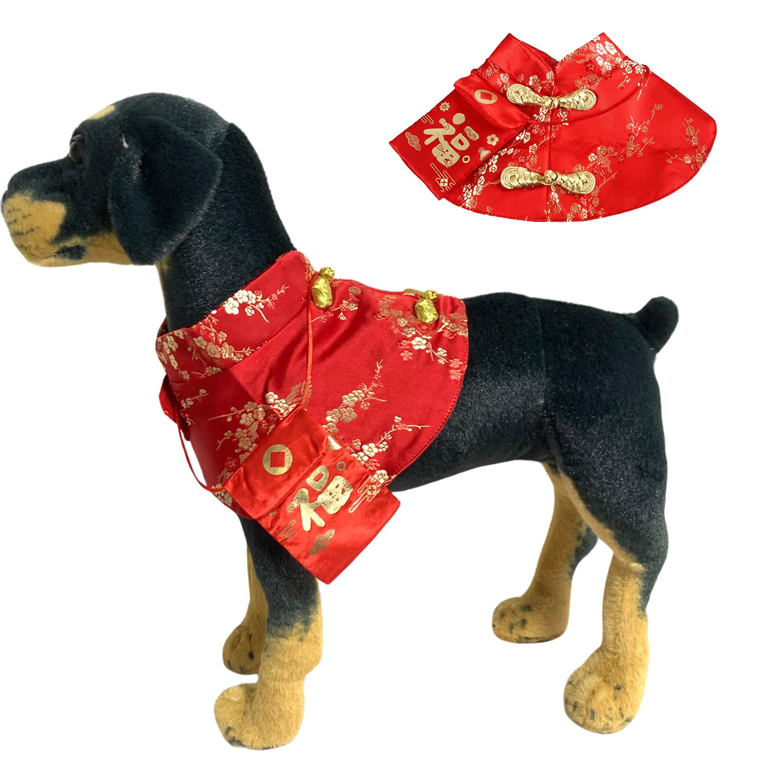 Dog Chinese New Year Costume Pets Knot Buttons Tang Suit Neck Strap Scarf Dog Chinese Style Cloak Coat Pet Vest for Cats Puppies Teddy Bichon Small Dogs (L,Red)