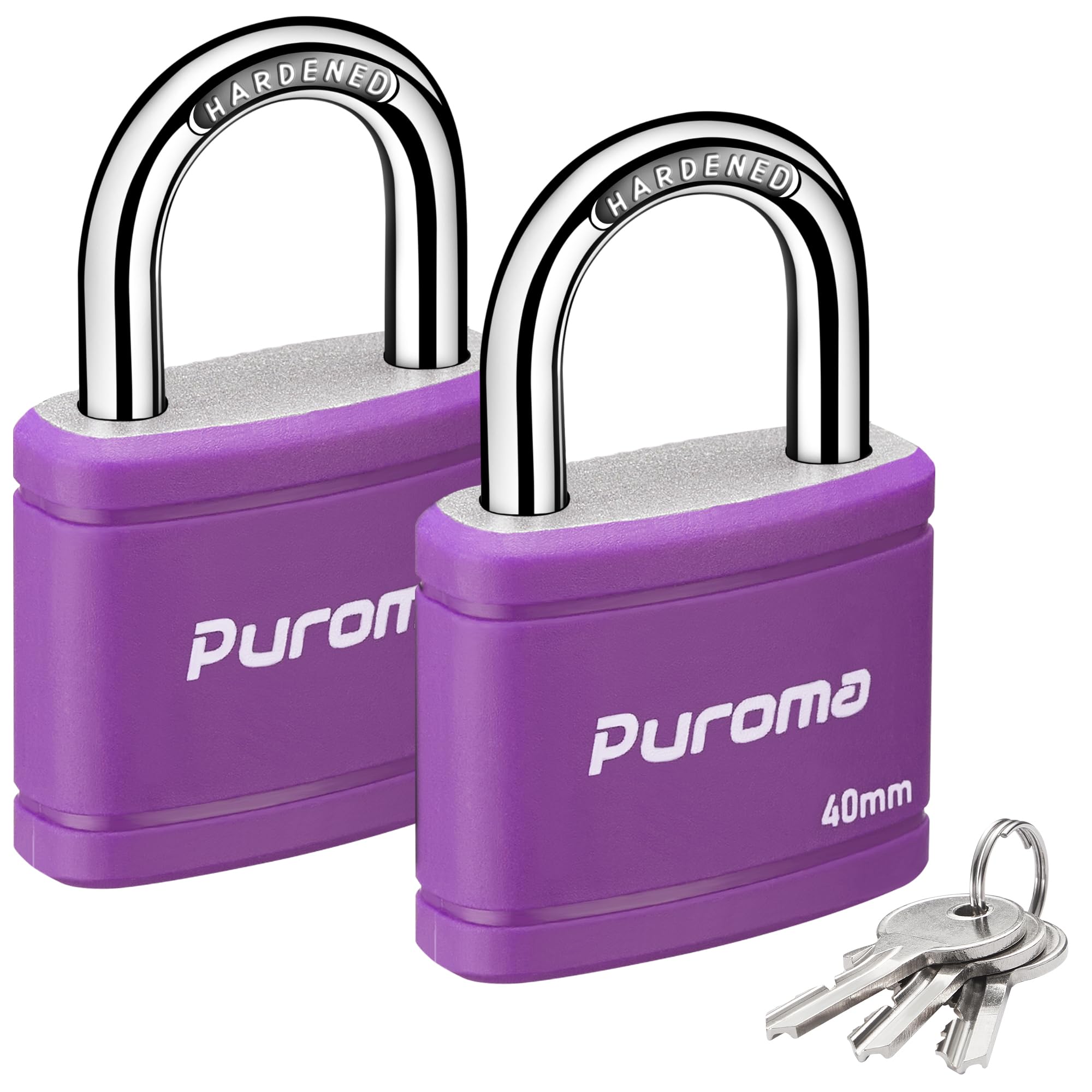 Photo 1 of Puroma 2 Pack Keyed Padlock with 3 Keys Alike, 1.1 Inch Locker Lock 40mm Heavy-Duty Locks for Gate Fence Hasp Cabinet Toolbox School Gym Locker (Purple)