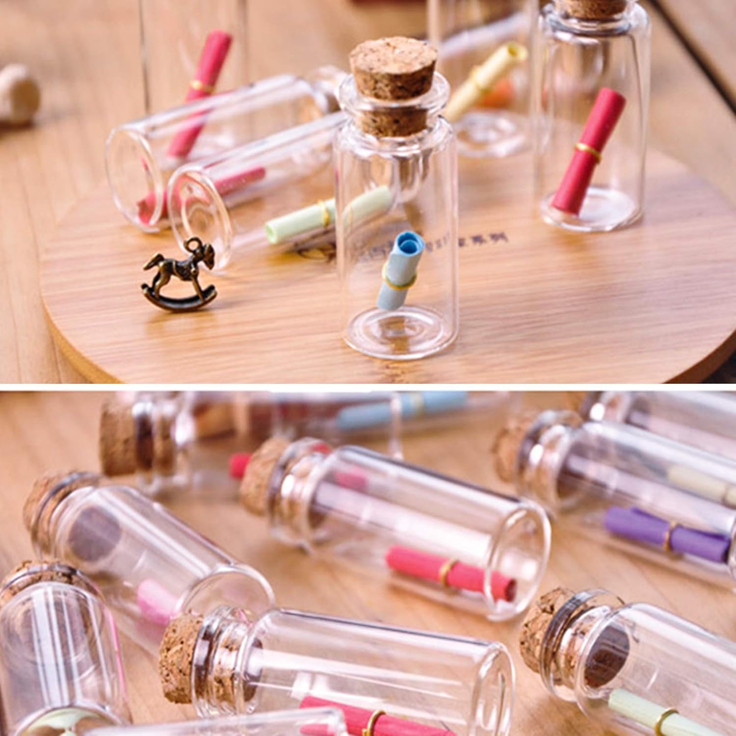 Dmyond 20pcs Mini Glass Jars Bottles with Cork, Decorative Wish Bottles with 50pcs Tags and 30M Twine, Small Glass Bottles, Clear Vials Glass Favor Jars for Wedding Favors Birthday Home Decorations: Home Improvement