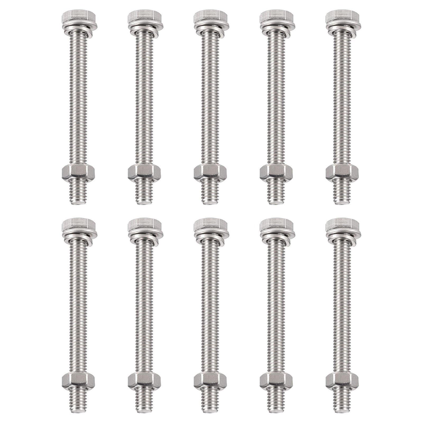 TA-VIGOR 10Pcs M6 x 65mm Hex Head Screws Bolts, Nuts, Flat & Lock Washers Kits, Fully Thread Hexagon Bolts, High Tensile Cap Screws for Metal Work, Automotive Machinery, Bike Motorcycles Repair
