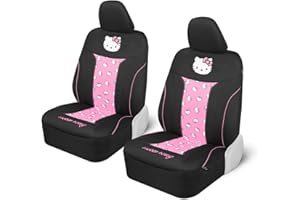 CARBELLA Hello Kitty Car Seat Covers - Cute and Durable Pink Front Seat Covers, Adorable Hello Kitty Design, Comfortable and Long-Lasting Polyester, Car Accessories Gift Hello Kitty Accessories 2pc Black/Pink