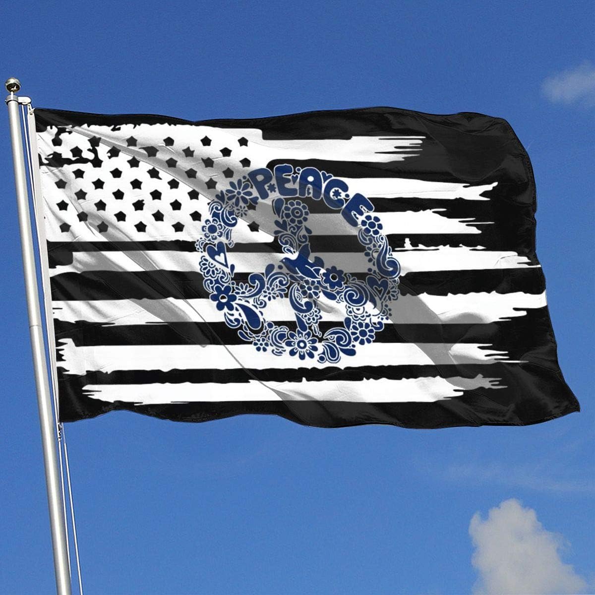 EROOU8W Hippie Flower Power Peace Sign Home Decoration Garden Logo 3x5 feet Canvas Flag