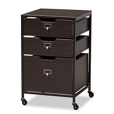 Baxton Studio Felix 3-Drawer Mobile File Cabinet Espresso and Black