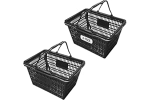C-Store Packaging Stackable Plastic Shopping Baskets, Black, Easy-Grip Handles for Grocery, Retail, Liquor Stores, Home Use (Black, 4-pack)