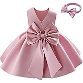 Miipat Baby Flower Girl Dress Toddler V-Back Satin Formal Dress Little Kids Wedding Birthday Party Baptism Dresses