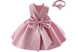 Miipat Baby Flower Girl Dress V-Back Satin Formal Dress Little Kids Wedding Birthday Party Baptism Dresses(BeanRed,6-12M)