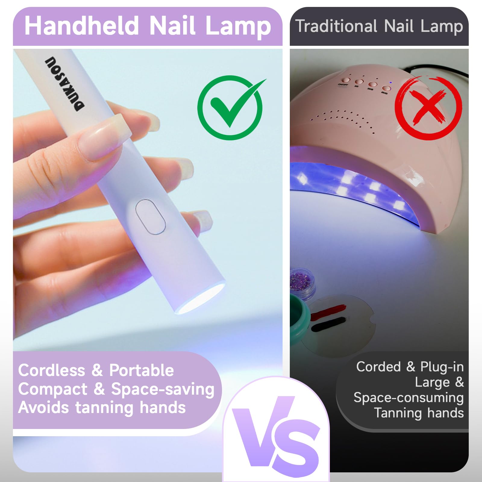DUKASOU Handheld UV Light for Gel Nails, Portable Mini Nail Light, LED Nail Lamp for Gel Polish, Cordless Rechargeable Nail Dryer with USB for Home DIY Nail Art