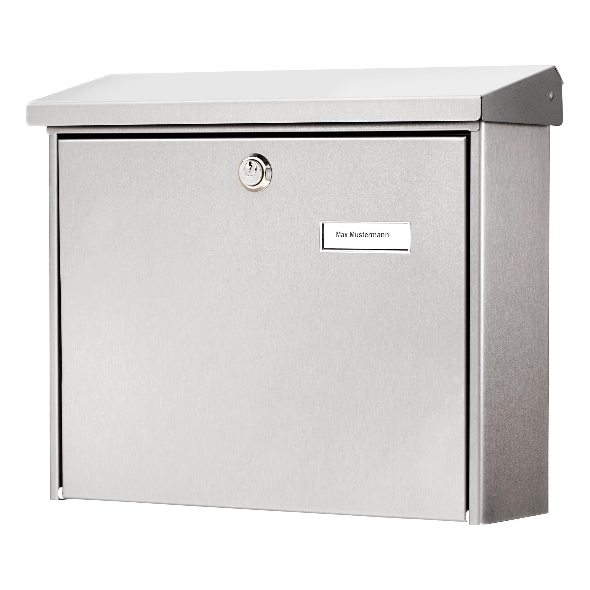 BURG-WÄCHTER Stainless Steel Letterbox with Hinged Pain Canopy, A4 Throw-in Format, EU Norm EN 13724, Amrum 3867 Ni