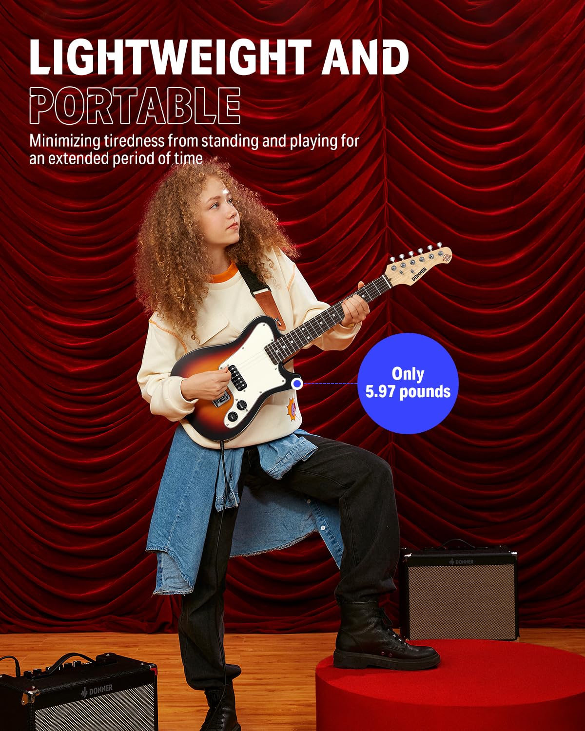 Donner 30 Inch Kids Electric Guitar Beginner Kit TL Style Mini Electric Guitar for Kids with Amp, 600D Bag, Tuner, Picks, Cable, Strap and Extra Strings, DTJ-100S, Sunburst