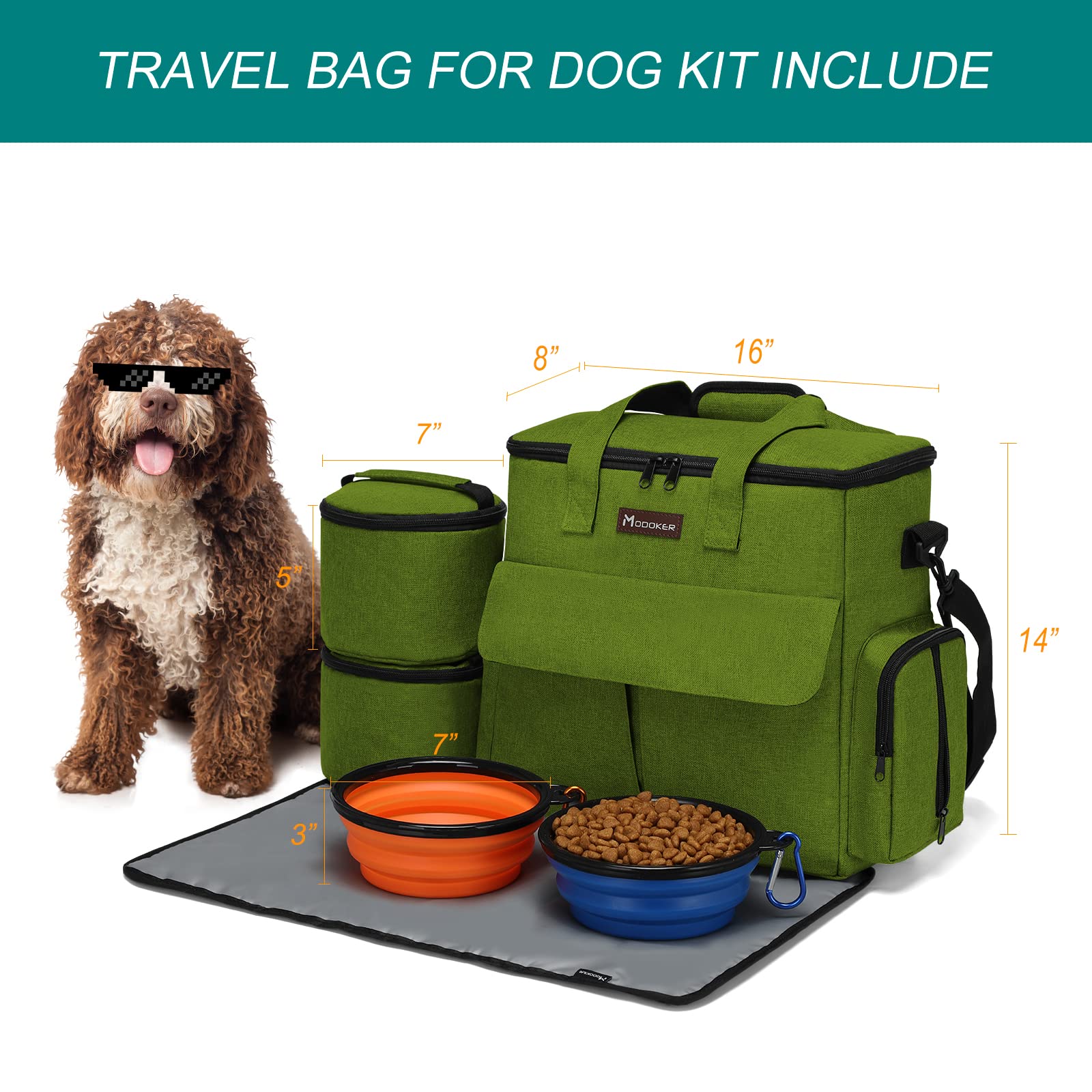 Von Fluggesellschaften zugelassene Haustier-Reisetasche, Wochenend-Hundereiseset für Hund und Katze, von Fluggesellschaften zugelassener Trage-Organizer mit Multifunktionstaschen, Grün 3