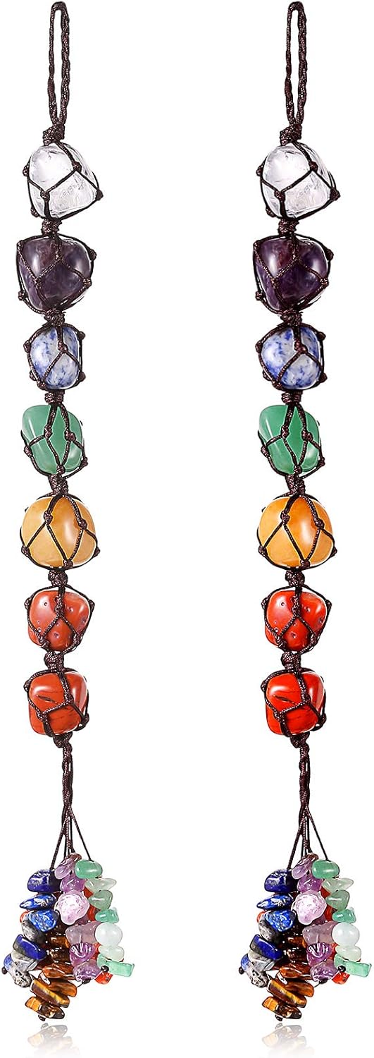 Syhood 2 Pieces 7 Chakra Gemstones Crystal Healing Hanging Ornament, Good Luck Indoor Home Wall Decoration, Feng Shui Ornament, Car Window Decoration, Christmas Trees Ornament