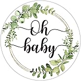 50 Greenery Wreath Oh Baby Gender Neutral Stickers - Baby Shower Favors - Thank You Labels 2 Inch