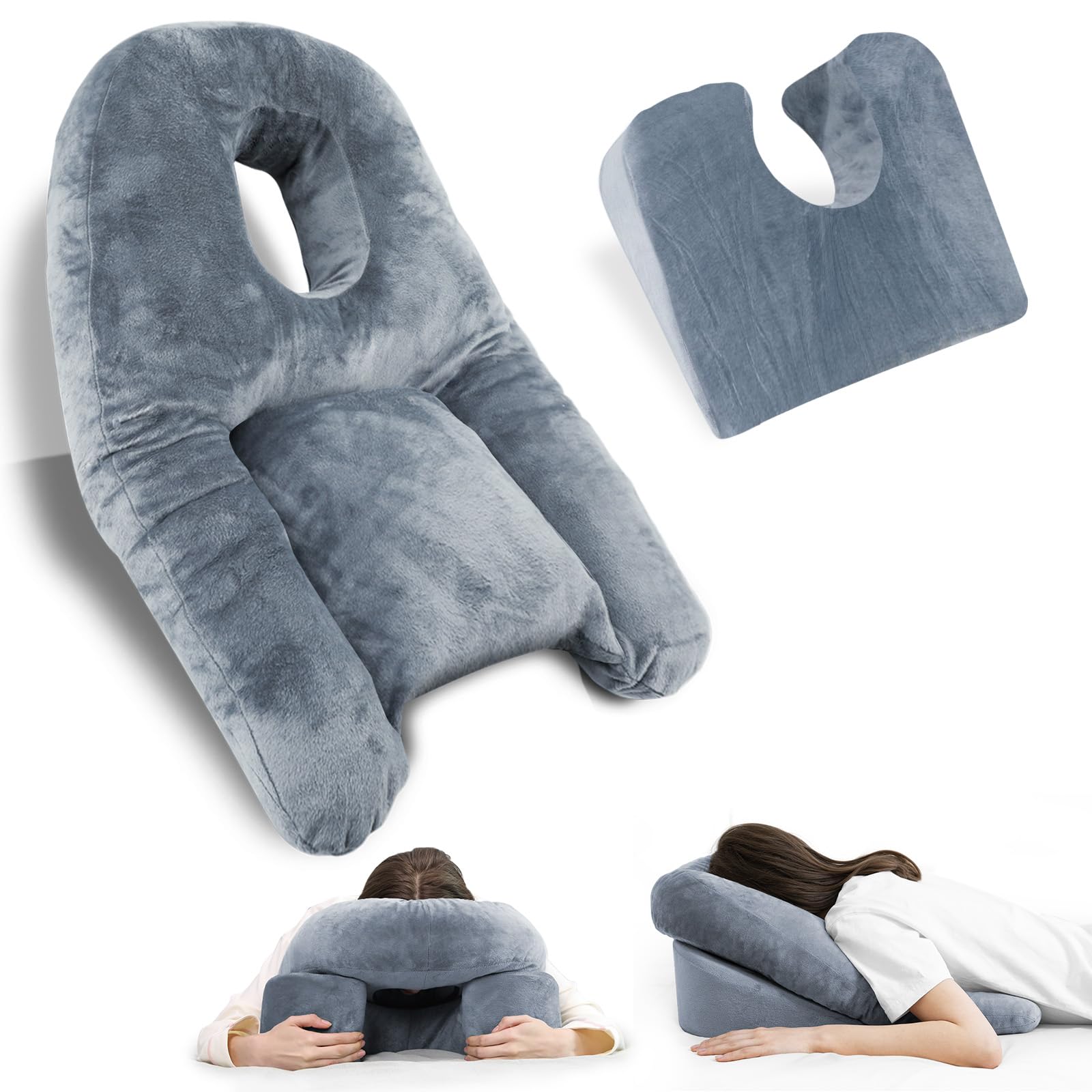 HoldOneLight Cuscino Face Down Per Dormire E Massaggi, Con Memory Foam Triturato E Supporto Per Il Petto, Grigio