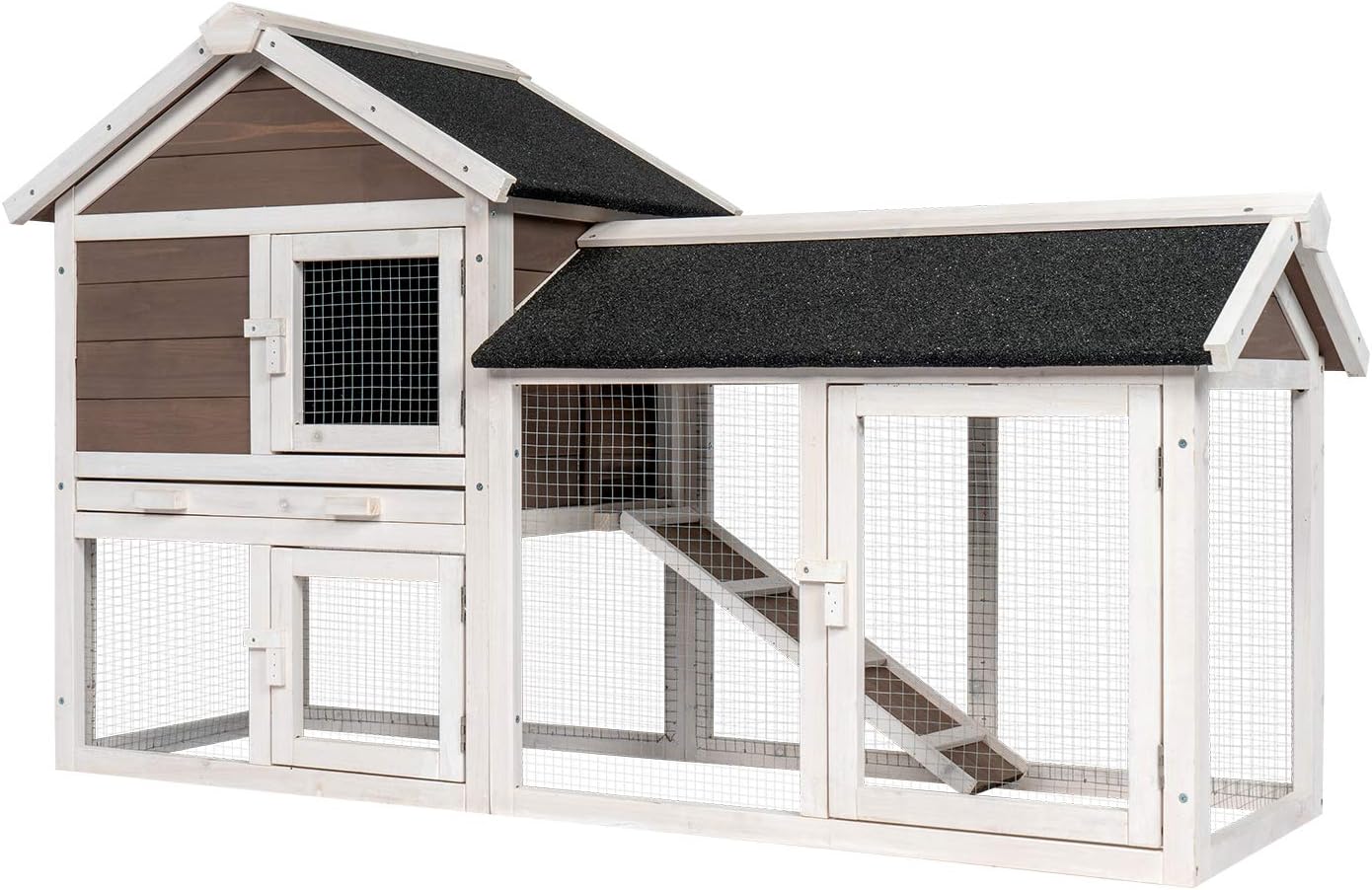 Deluxe Wooden Bunny Rabbit Hutch Outdoor Backyard Garden Chicken Coop Hen House with Ventilation Door, Removable Tray and Ramp