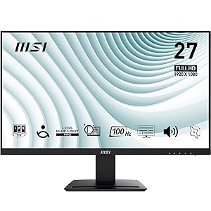 MSI PRO MP273A Monitor 27″ FHD, IPS (1920 x 1080), fino a 100 Hz (con HDMI), Schermo Eye-Friendly, VESA 75×75, Altoparlanti integrati, Supporto Display Kit – HDMI 1.4, DP 1.2a, D-Sub