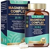 25-in-1 Magnesium Complex with Methylated B Complex Magnesium Glycinate Citrate Malate Taurate Gluconate Aspartate Carbonate D3 K2, Magnesium Supplement for Relaxation Energy & Nerve, 120 Vegan Caps