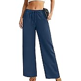 TESANCCO Womens Wide Leg Palazzo Pants Dressy Casual Lounge Baggy Pant Summer Travel Loose Drawstring Elastic Waist Trouser with Pockets Navy Blue S
