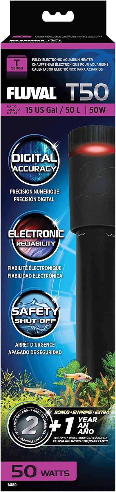 Fluval T50 Fully Electronic Heater for Freshwater Aquariums up to 15 Gal