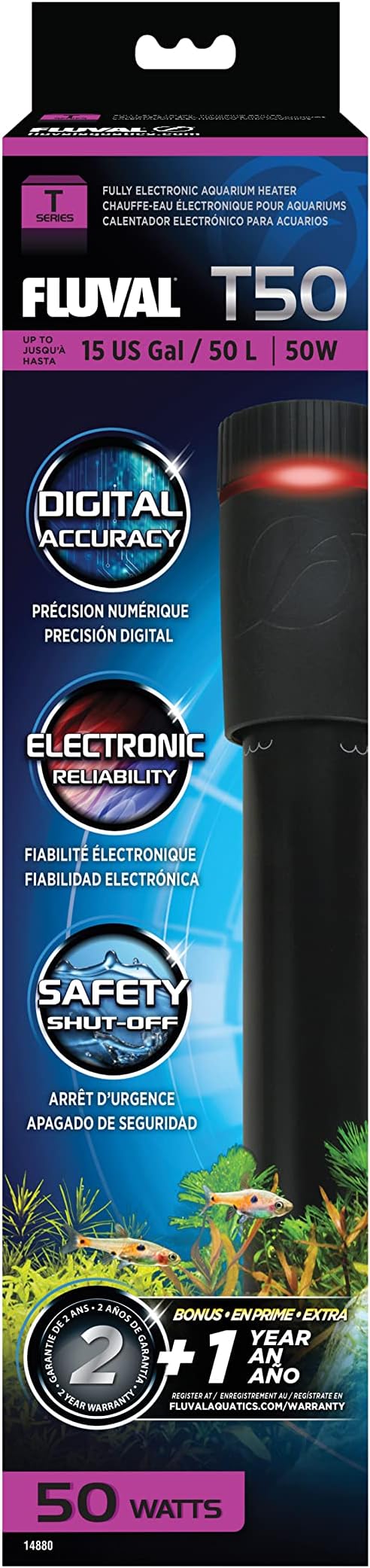 Fluval T50 Fully Electronic Heater for Freshwater Aquariums up to 15 Gal