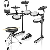Electric Drums, Donner DED-200 LITE Electronic Drum Kit for Adults Beginner | 450+ Sounds, 10" Cymbals, 8" Snare, 4 Quiet Mesh Pads, USB MIDI, Throne, Headphones, Sticks and 40 Melodics Lessons