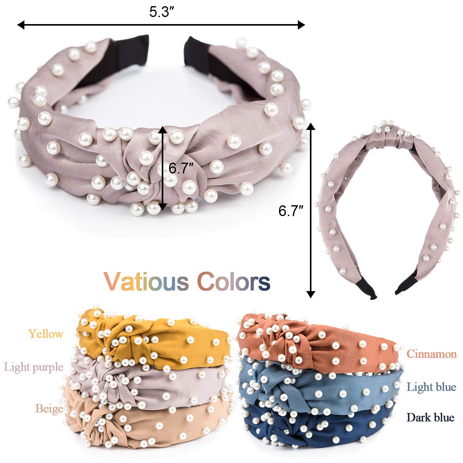 EAONE Pearl Headbands Knotted Headbands for Women 6 Colors, Knot Turban Headband Fashion Hair Bands Wide Headbands Hair Accessories for Girls with 1 Pouch Bag : Beauty